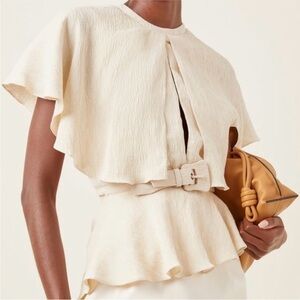 Johanna Ortiz Amor Es Belted Textured Crepe Top Cream White Beige Size 0 New NWT